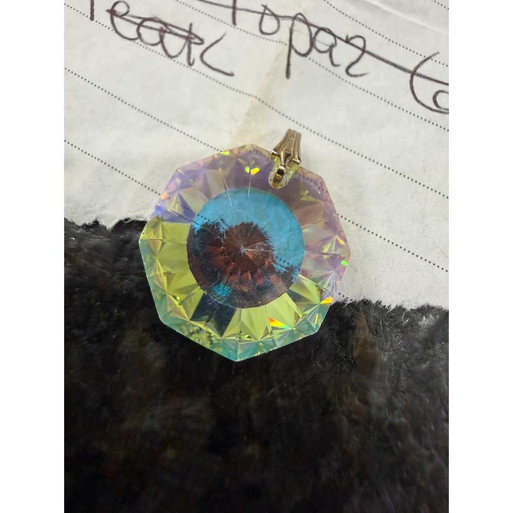 Rare Swarovski Aurora Borealis AB Octagon Crystal Pendant Prism Suncatcher